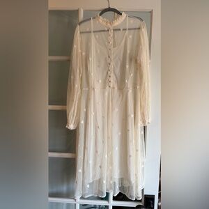 Unique Vintage Cream Midi Dress with Hearts